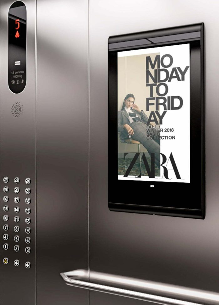 XPO Screens Narrowcasting Digital signage Invite XASTing DOOH Advertising Elevator Screens Zara