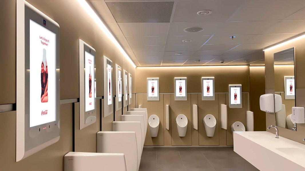 XPO Screens Narrowcasting Digital signage Invite XASTing DOOH Advertising Restroom media Coca Cola Public buildings