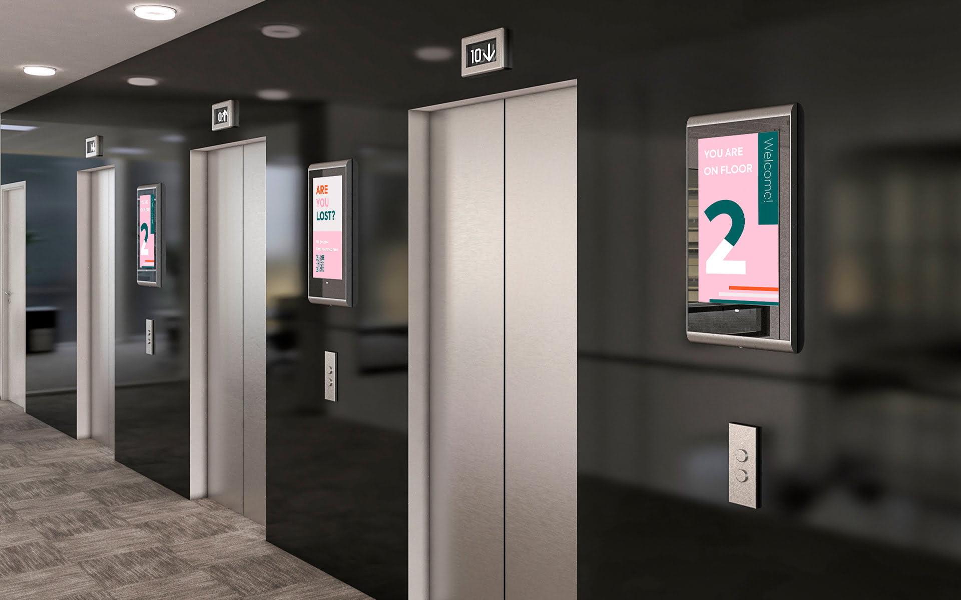 XPO Screens Narrowcasting Digital signage Invite XASTing Elevator Screens Internal communication Wayfinding