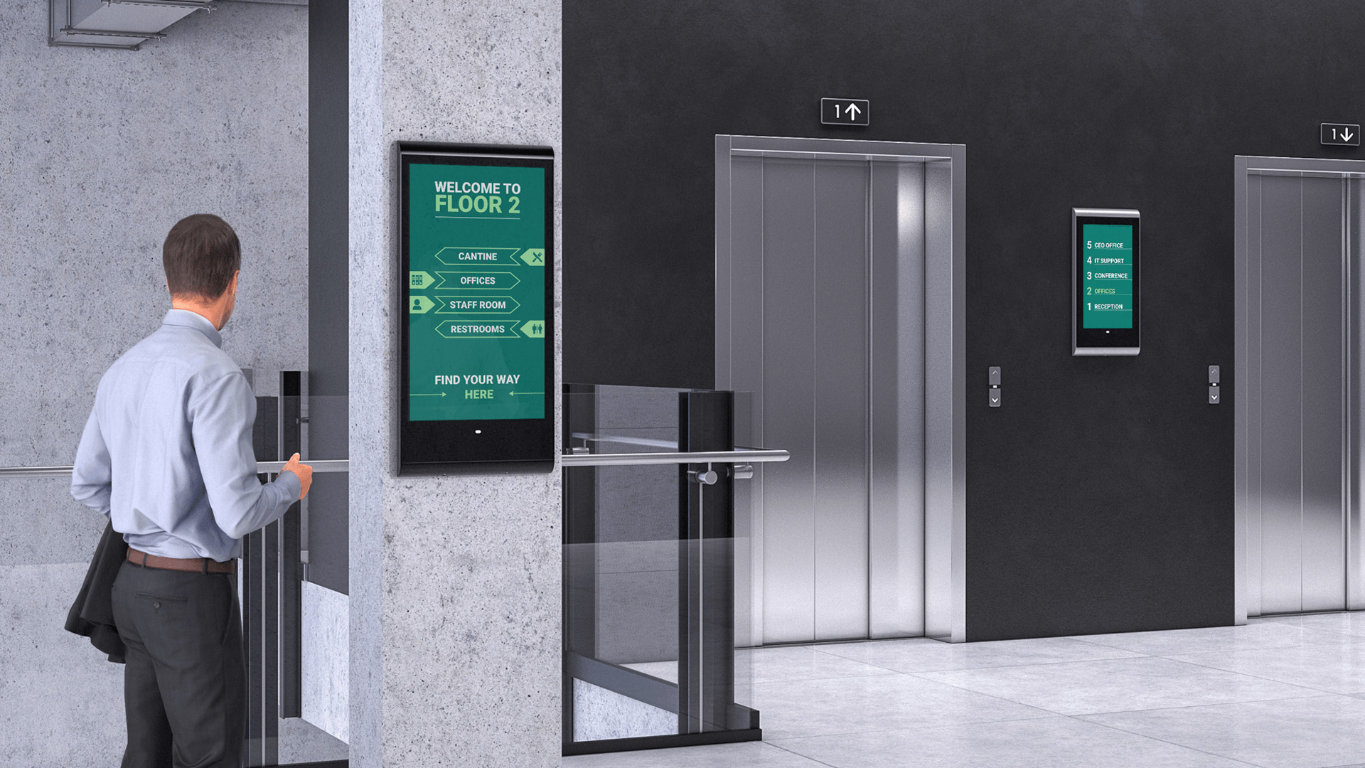 XPO Screens Narrowcasting Digital signage Invite XASTing Elevator Screens Internal communication Wayfinding