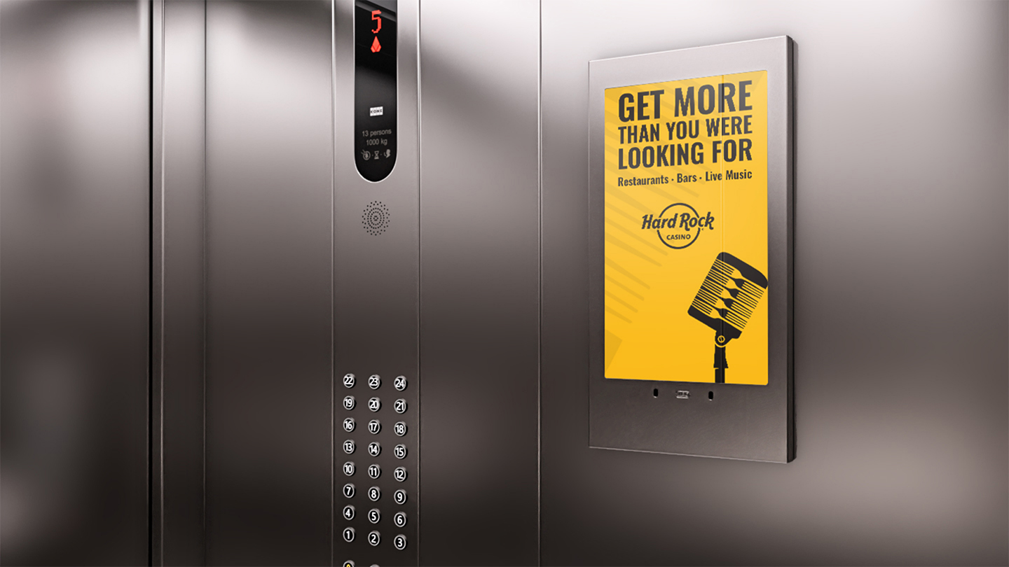 XPO Screens Narrowcasting Digital signage Invite XASTing Elevator Screens DOOH Advertising Hard rock casino