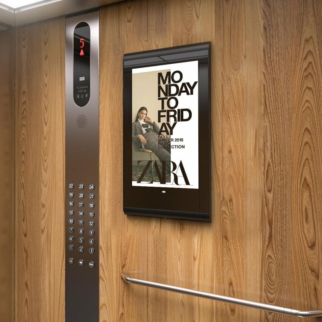 XPO Screens Narrowcasting Digital signage Invite XASTing DOOH Advertising Elevator Screens Zara